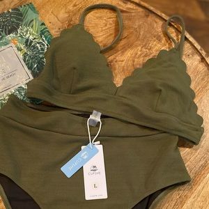 CUPSHE olive green high-waisted bikini
